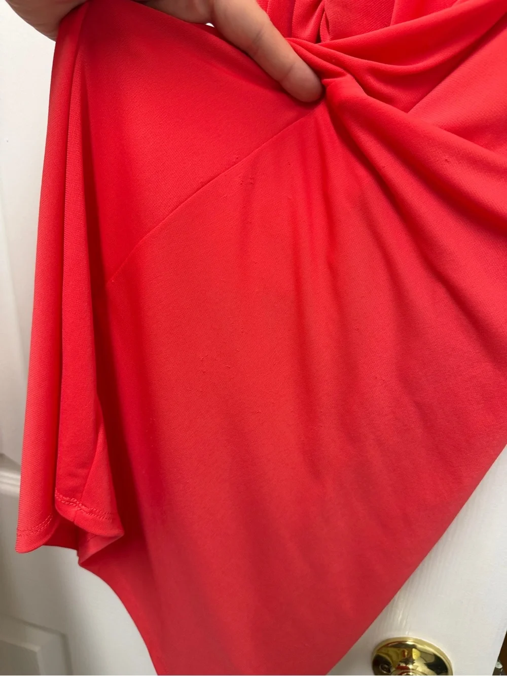 Halston Heritage Cowl Neck Ruched Dress Poppy Red Coral Size M